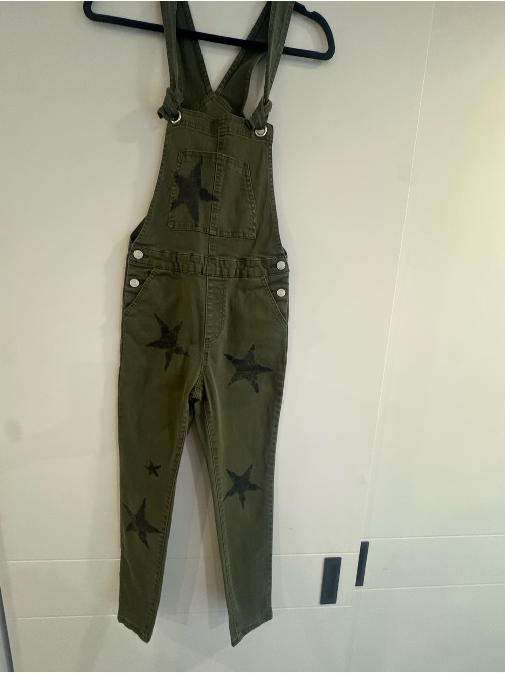 Olive Green Star-Print Cotton-Blend Overalls Jumpsuit